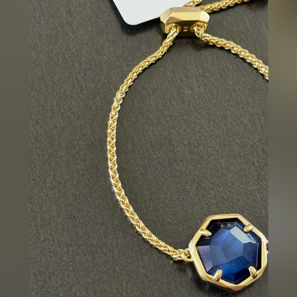 Kendra Scott 14K Gold Plated Cynthia Navy Cats Eye Glass Chain Bracelet - Picture 3 of 8